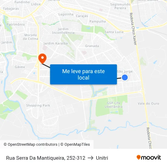 Rua Serra Da Mantiqueira, 252-312 to Unitri map