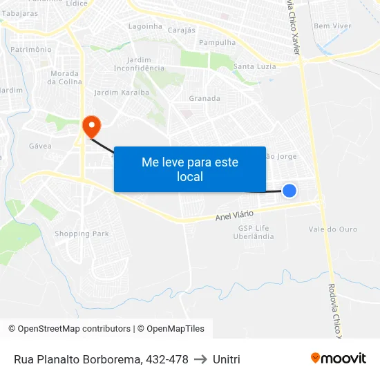 Rua Planalto Borborema, 432-478 to Unitri map