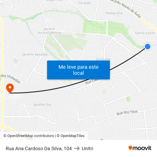 Rua Ana Cardoso Da Silva, 104 to Unitri map