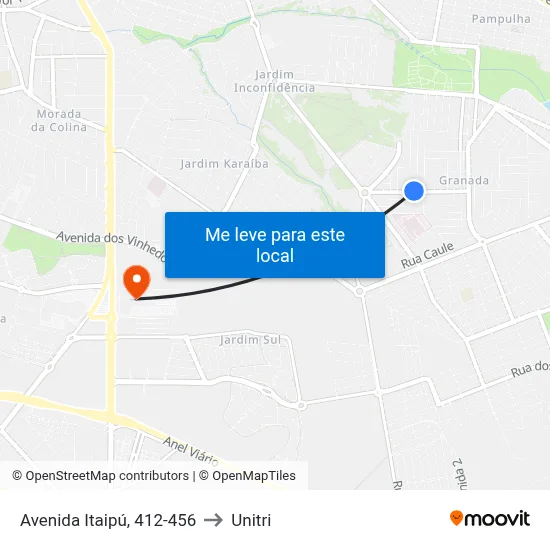 Avenida Itaipú, 412-456 to Unitri map