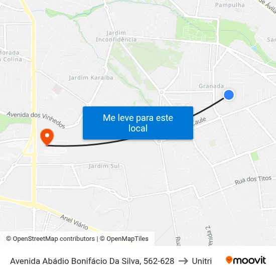 Avenida Abádio Bonifácio Da Silva, 562-628 to Unitri map