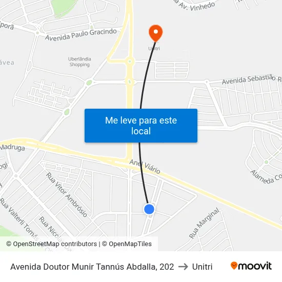 Avenida Doutor Munir Tannús Abdalla, 202 to Unitri map