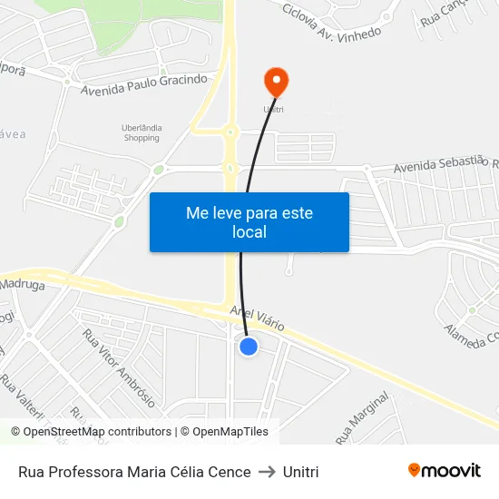 Rua Professora Maria Célia Cence to Unitri map