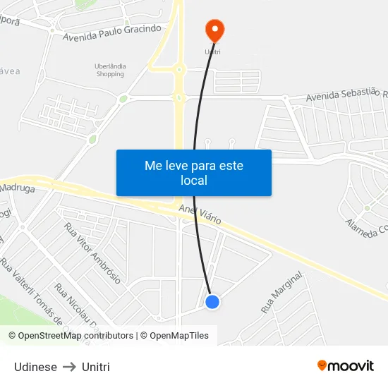 Udinese to Unitri map