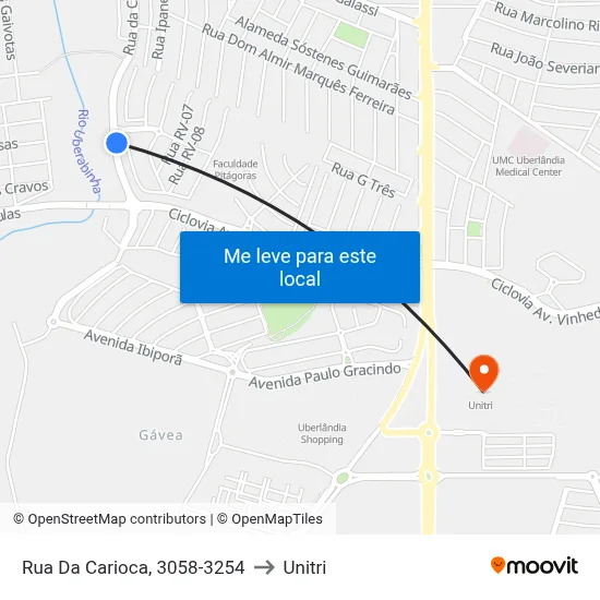 Rua Da Carioca, 3058-3254 to Unitri map