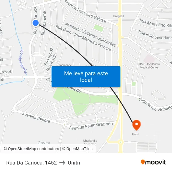 Rua Da Carioca, 1452 to Unitri map