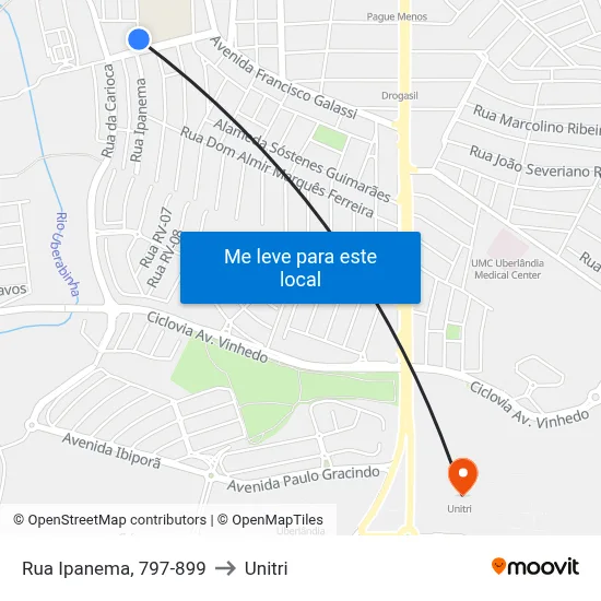 Rua Ipanema, 797-899 to Unitri map