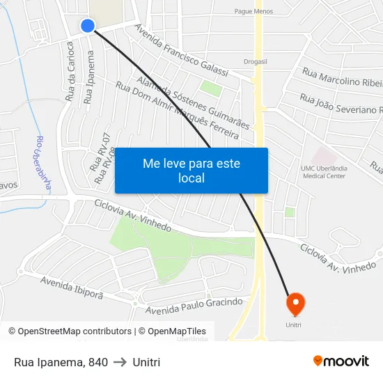 Rua Ipanema, 840 to Unitri map