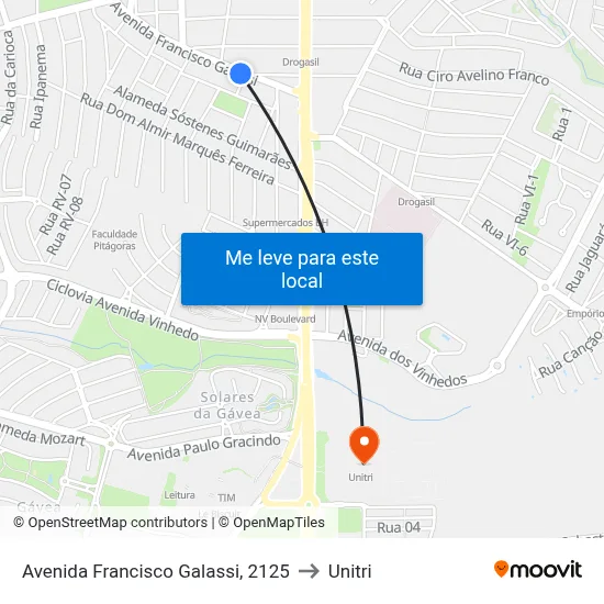 Avenida Francisco Galassi, 2125 to Unitri map