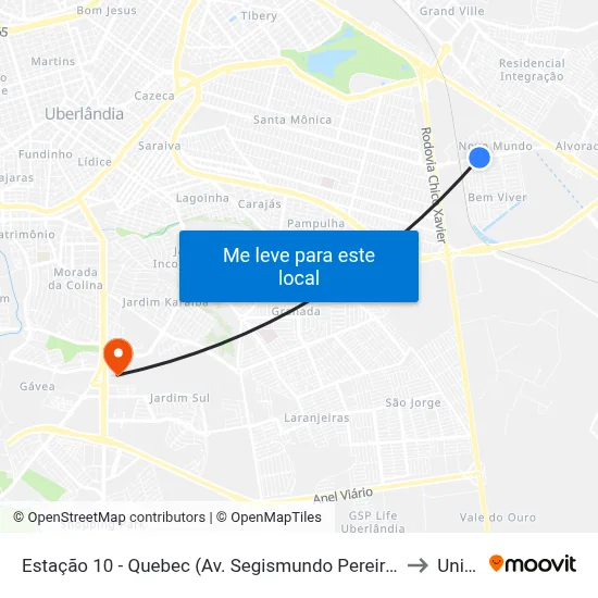 Estação 10 - Quebec (Av. Segismundo Pereira) to Unitri map