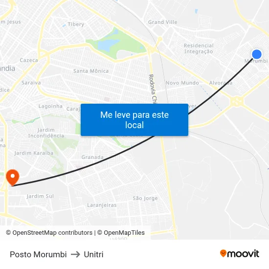 Posto Morumbi to Unitri map