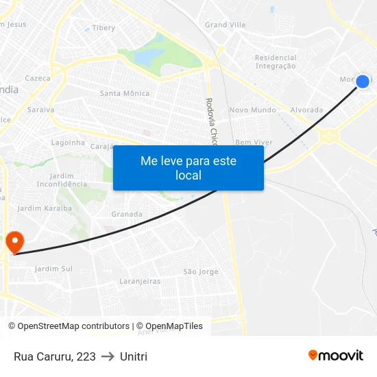Rua Caruru, 223 to Unitri map