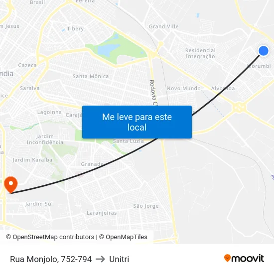 Rua Monjolo, 752-794 to Unitri map
