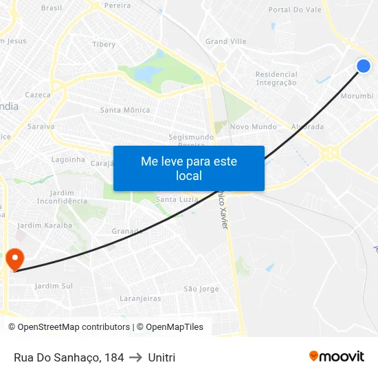 Rua Do Sanhaço, 184 to Unitri map
