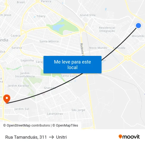Rua Tamanduás, 311 to Unitri map