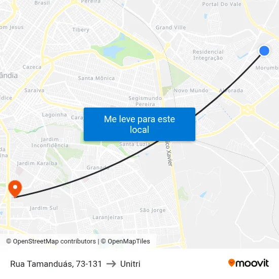 Rua Tamanduás, 73-131 to Unitri map