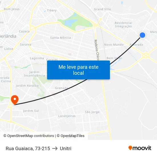 Rua Guaiaca, 73-215 to Unitri map