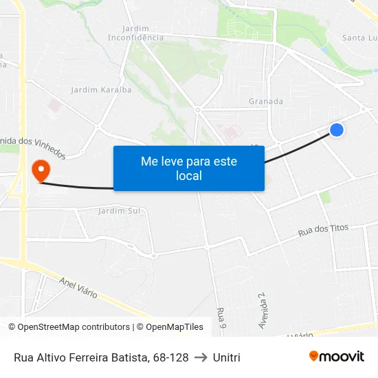 Rua Altivo Ferreira Batista, 68-128 to Unitri map