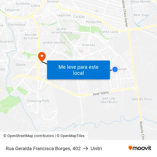 Rua Geralda Francisca Borges, 402 to Unitri map