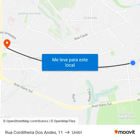 Rua Cordilheira Dos Andes, 11 to Unitri map