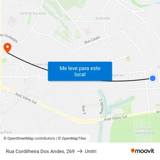 Rua Cordilheira Dos Andes, 269 to Unitri map