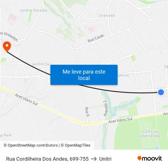Rua Cordilheira Dos Andes, 699-755 to Unitri map