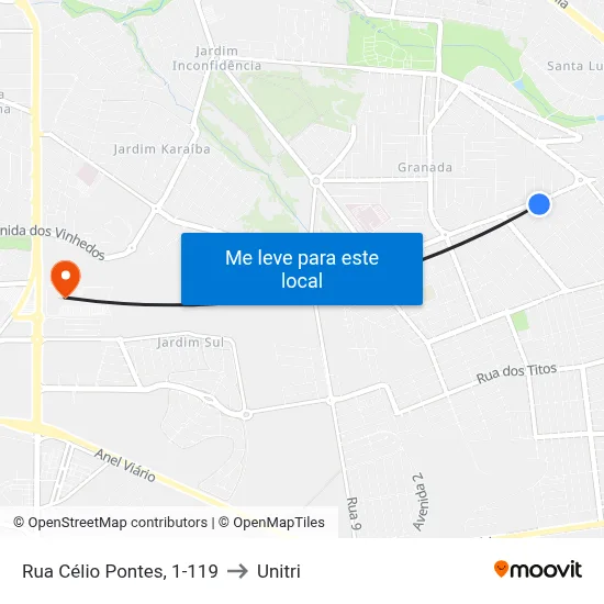 Rua Célio Pontes, 1-119 to Unitri map