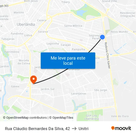 Rua Cláudio Bernardes Da Silva, 42 to Unitri map