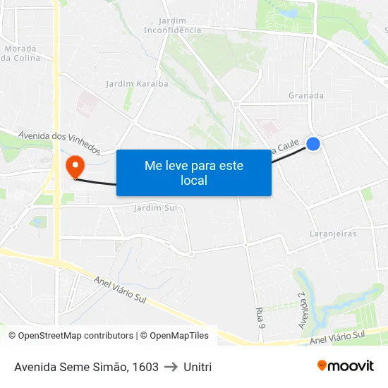 Avenida Seme Simão, 1603 to Unitri map