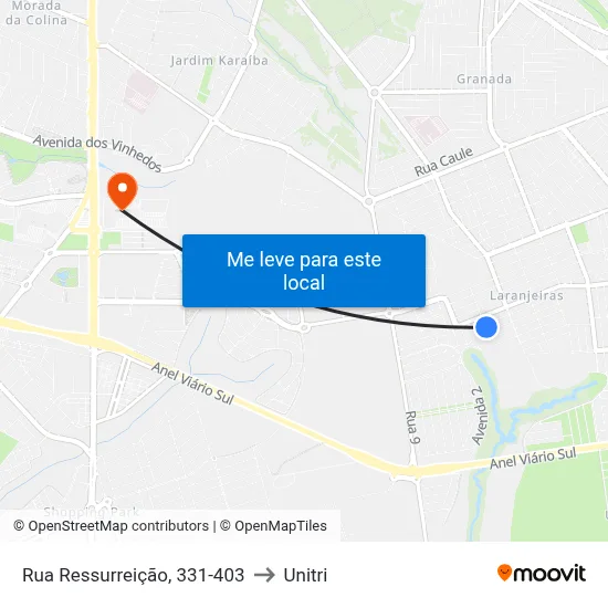 Rua Ressurreição, 331-403 to Unitri map