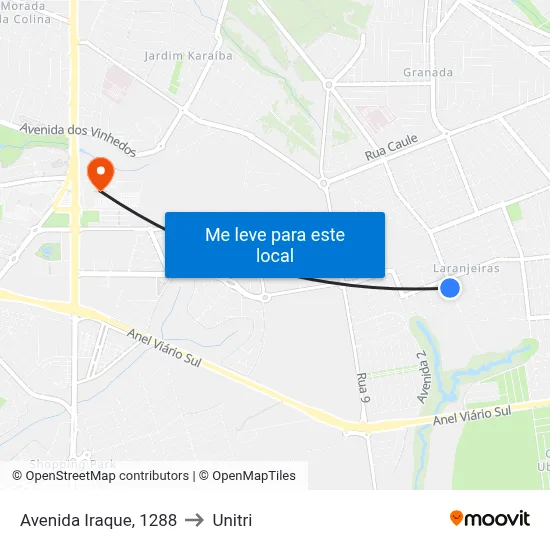 Avenida Iraque, 1288 to Unitri map