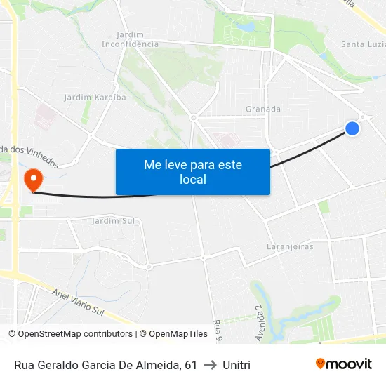 Rua Geraldo Garcia De Almeida, 61 to Unitri map