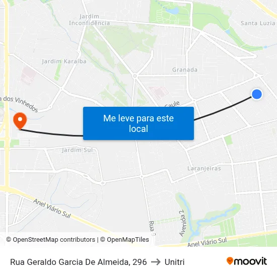 Rua Geraldo Garcia De Almeida, 296 to Unitri map