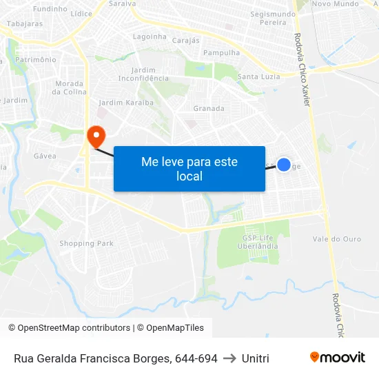 Rua Geralda Francisca Borges, 644-694 to Unitri map
