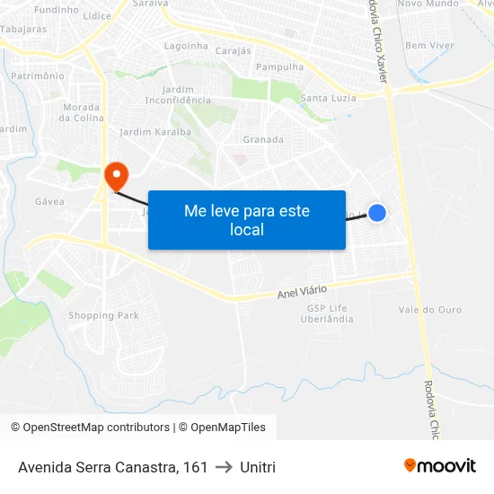 Avenida Serra Canastra, 161 to Unitri map