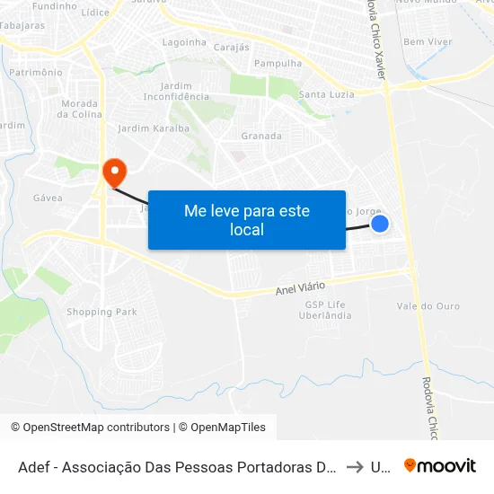 Adef - Associação Das Pessoas Portadoras De Deficiência Física to Unitri map