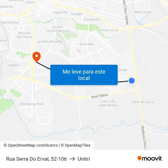 Rua Serra Do Erval, 52-106 to Unitri map