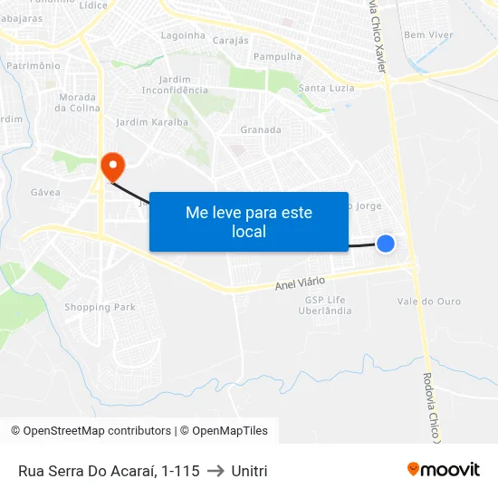 Rua Serra Do Acaraí, 1-115 to Unitri map