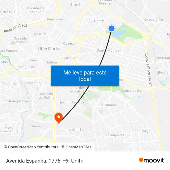 Avenida Espanha, 1776 to Unitri map