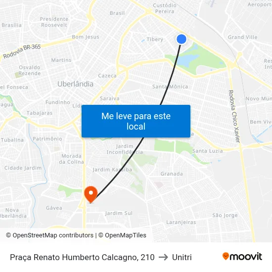 Praça Renato Humberto Calcagno, 210 to Unitri map