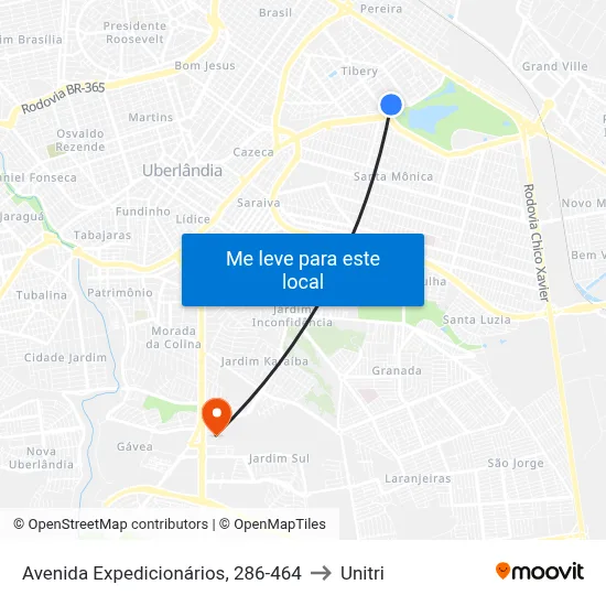 Avenida Expedicionários, 286-464 to Unitri map
