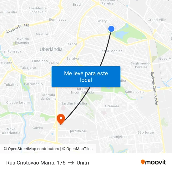 Rua Cristóvão Marra, 175 to Unitri map