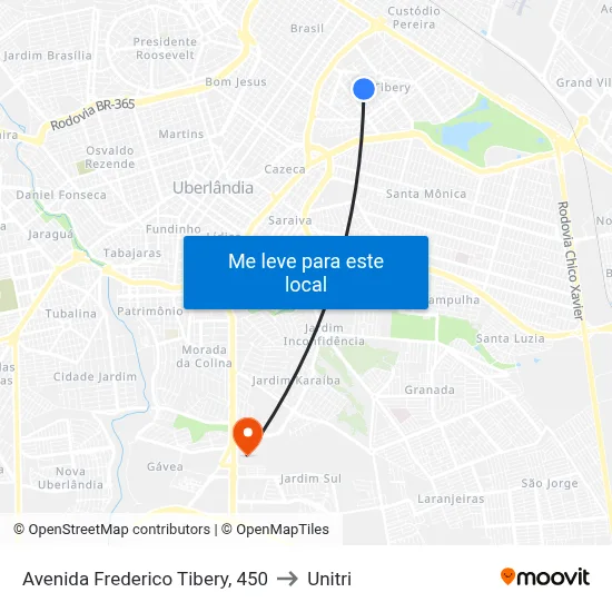 Avenida Frederico Tibery, 450 to Unitri map