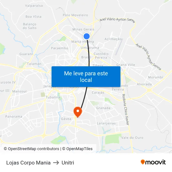 Lojas Corpo Mania to Unitri map