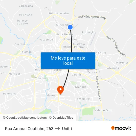 Rua Amaral Coutinho, 263 to Unitri map