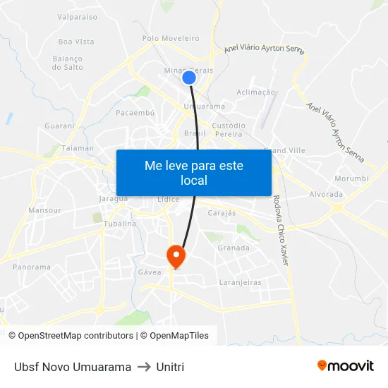 Ubsf Novo Umuarama to Unitri map