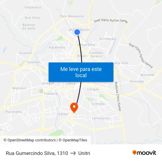 Rua Gumercindo Silva, 1310 to Unitri map