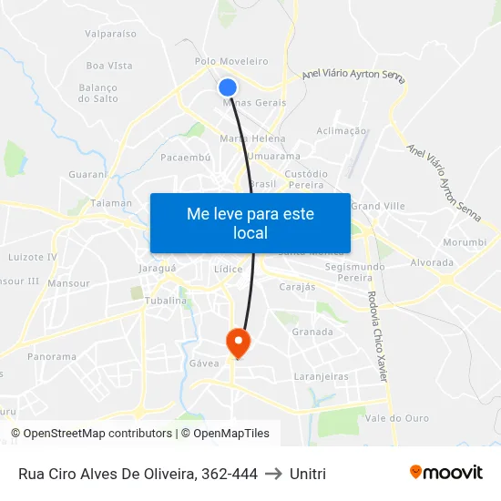 Rua Ciro Alves De Oliveira, 362-444 to Unitri map