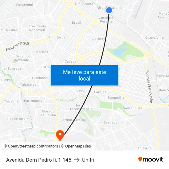 Avenida Dom Pedro Ii, 1-145 to Unitri map