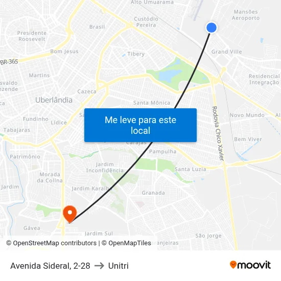 Avenida Sideral, 2-28 to Unitri map